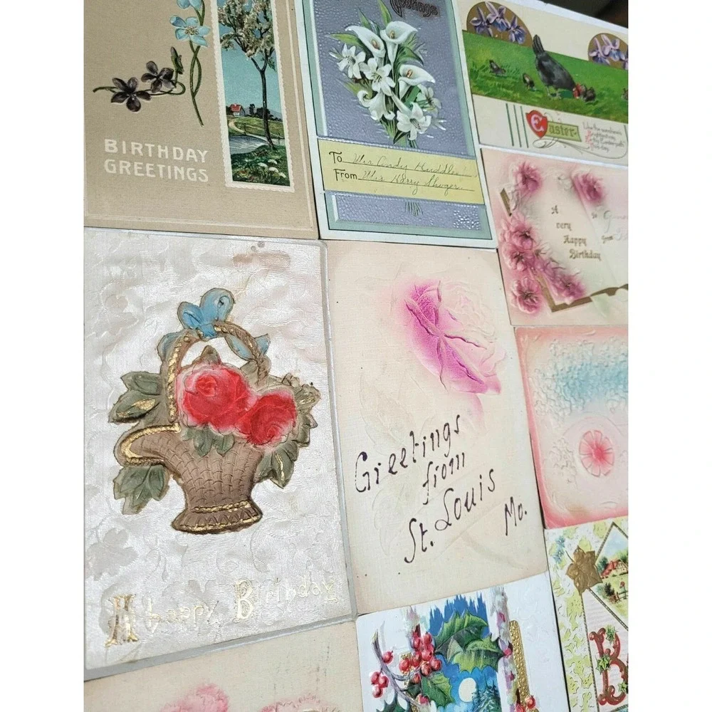 31 Vintage 3D Relief Embossed Postcards - Birthday,‎ Easter, Greetings - Used